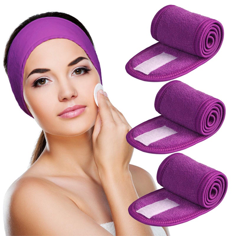 Denfany Spa Headband 3 Pack Ultra Soft Adjustable Face Wash Headband for Face Washing, Shower, Makeup and Sport (purple) - Image 1